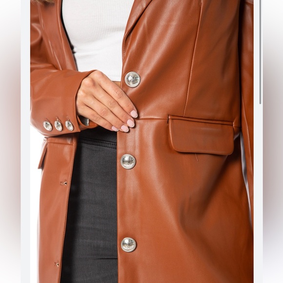 NWOT JUICY COUTURE Oversized Faux Leather Blazer Style Trench Coat - Picture 3 of 16